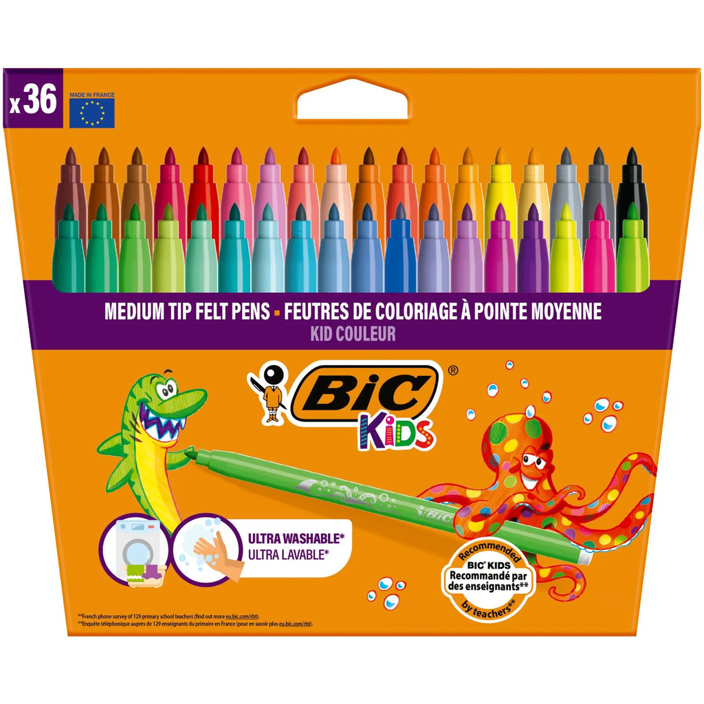 BIC Feutres de Coloriage Kid Couleur, Boîte de 36