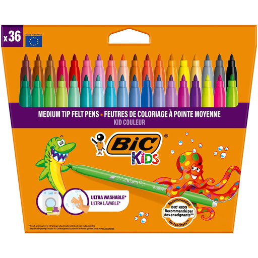 [3086123431836] BIC Feutres de Coloriage Kid Couleur, Boîte de 36