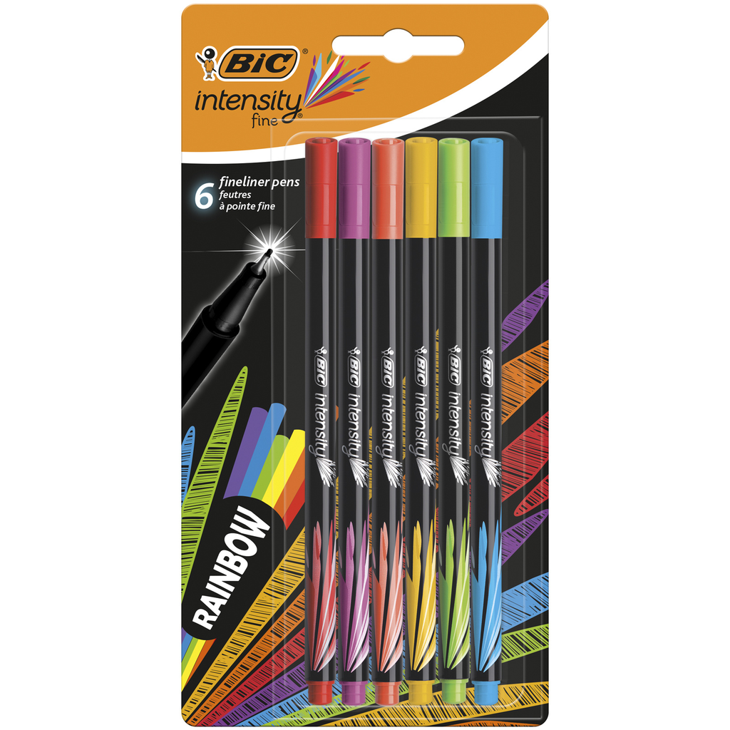 BIC Intensity Stylos Feutres Pointe Fine (0,8mm) Couleurs Assorties Rainbow x6
