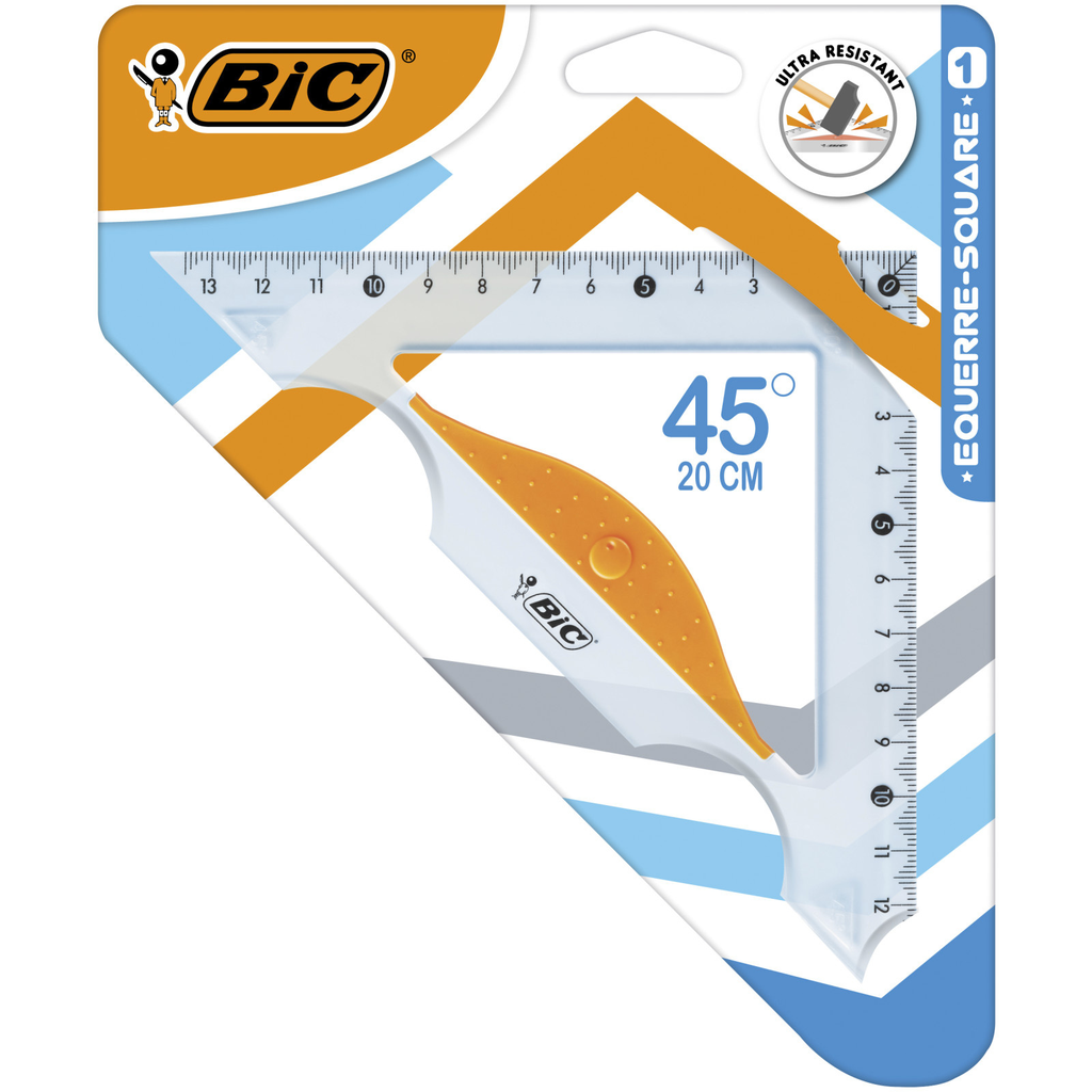 BIC Équerre 45° / Grand Côté 20cm / Ultra Résistante / Grip - l'équerre