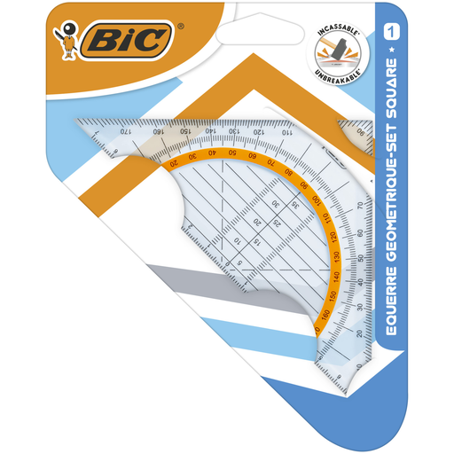 [3086123601802] BIC Escuadra Geométrica con Transportador Integrado 14cm