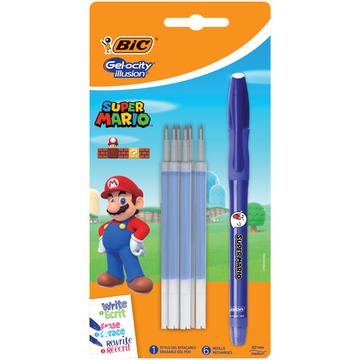 [3086123660502] BIC Gel-ocity Illusion Super Mario™ Erasable Gel Pen Medium Point 0.7mm Blue + 6 Refills