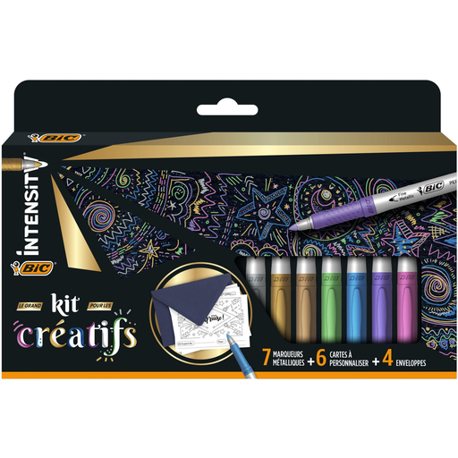 [3086123673182] BIC Coffret de 7 marqueurs Permanents Kit créatifs Cartes et enveloppes Couleurs métalliques le coffret