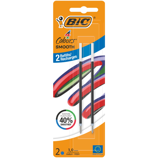 [3086123763272] BIC Recambios para bolígrafo 4 Couleurs Smooth punta media (1,0mm) azul, blíster de 2