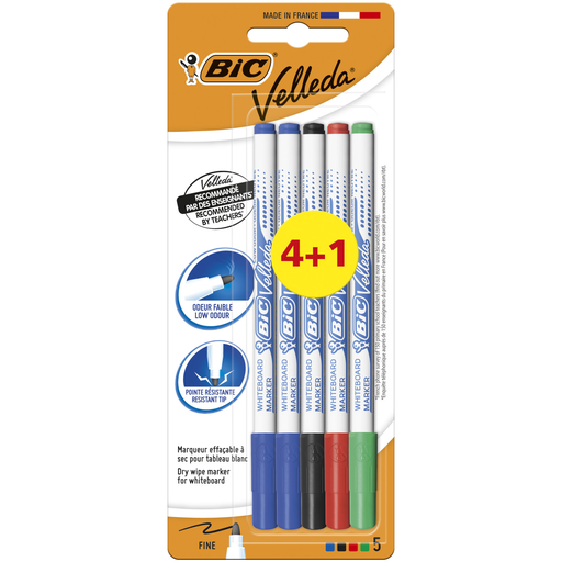 [3086129999392] BIC Velleda 1721 Whiteboard Markers Fine Bullet Tip, Pack of 5