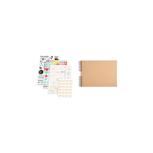 [3130632168025] EXACOMPTA Scrapbooking Album Customizable 32x22cm Kraft 70 Black Pages Stickers Included