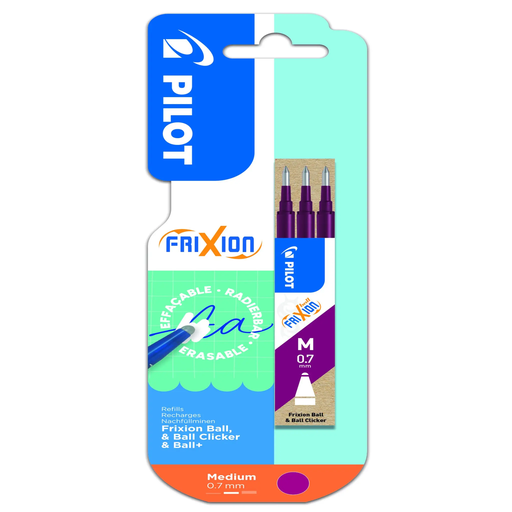 [3131910413677] PILOT 3 Frixion Ball / Clicker Refills 0.7 Medium Burgundy