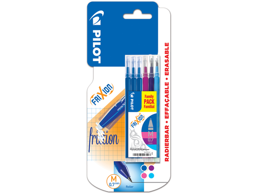 [3131910501343] PILOT 6 Frixion Ball / Clicker refills (3 blue 1 pink 1 violet 1 turquoise) pack of 6 refills