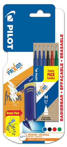 [3131910507918] PILOT 6 Frixion Ball Refills Assorted + 1 Eraser