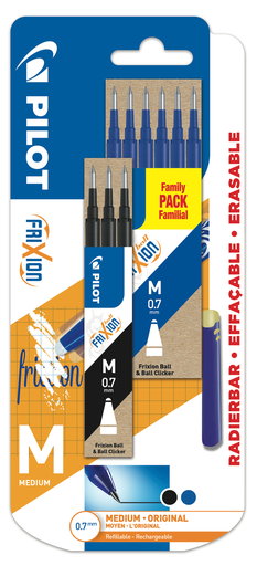 [3131910554554] PILOT 6 Frixion Ball refills Blue + 3 Black refills + 1 eraser