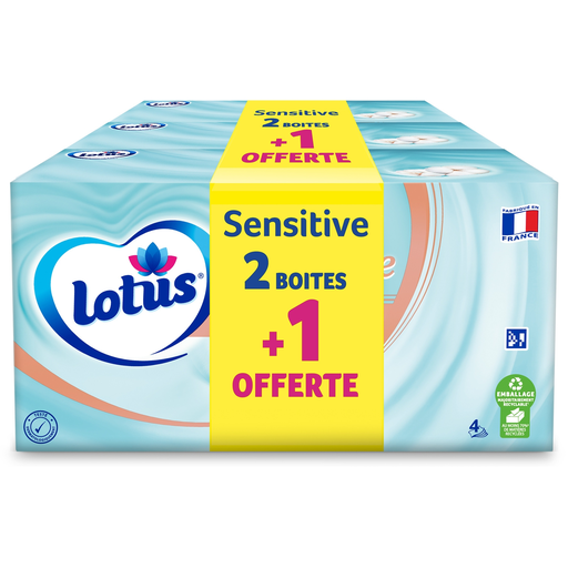 [3133200093422] LOTUS Sensitive white tissues 4-ply 3-pack