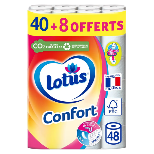 [3133200094740] LOTUS White comfort toilet paper aquatube 2-ply 48 rolls