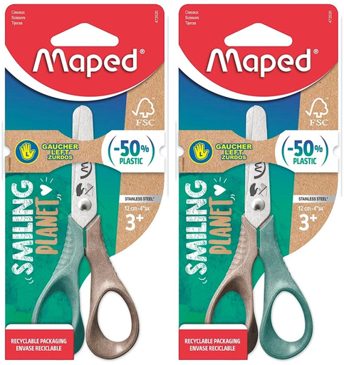 [3154144725200] MAPED Ciseaux Scolaires Gauchers 12cm Ergonomique Bouts Ronds Smiling Planet