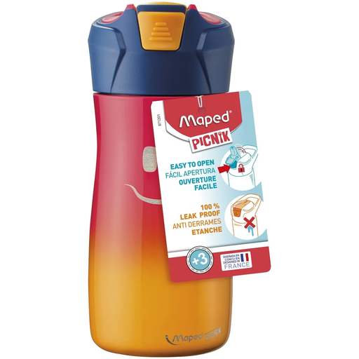 [3154148712015] MAPED Gourde enfant en inox bouton automatique, système de pipette, étanche rose 430 ml