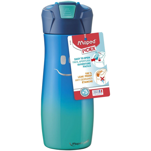 [3154148713036] MAPED Gourde enfant en inox bouton automatique, système de pipette, étanche bleu 580 ml