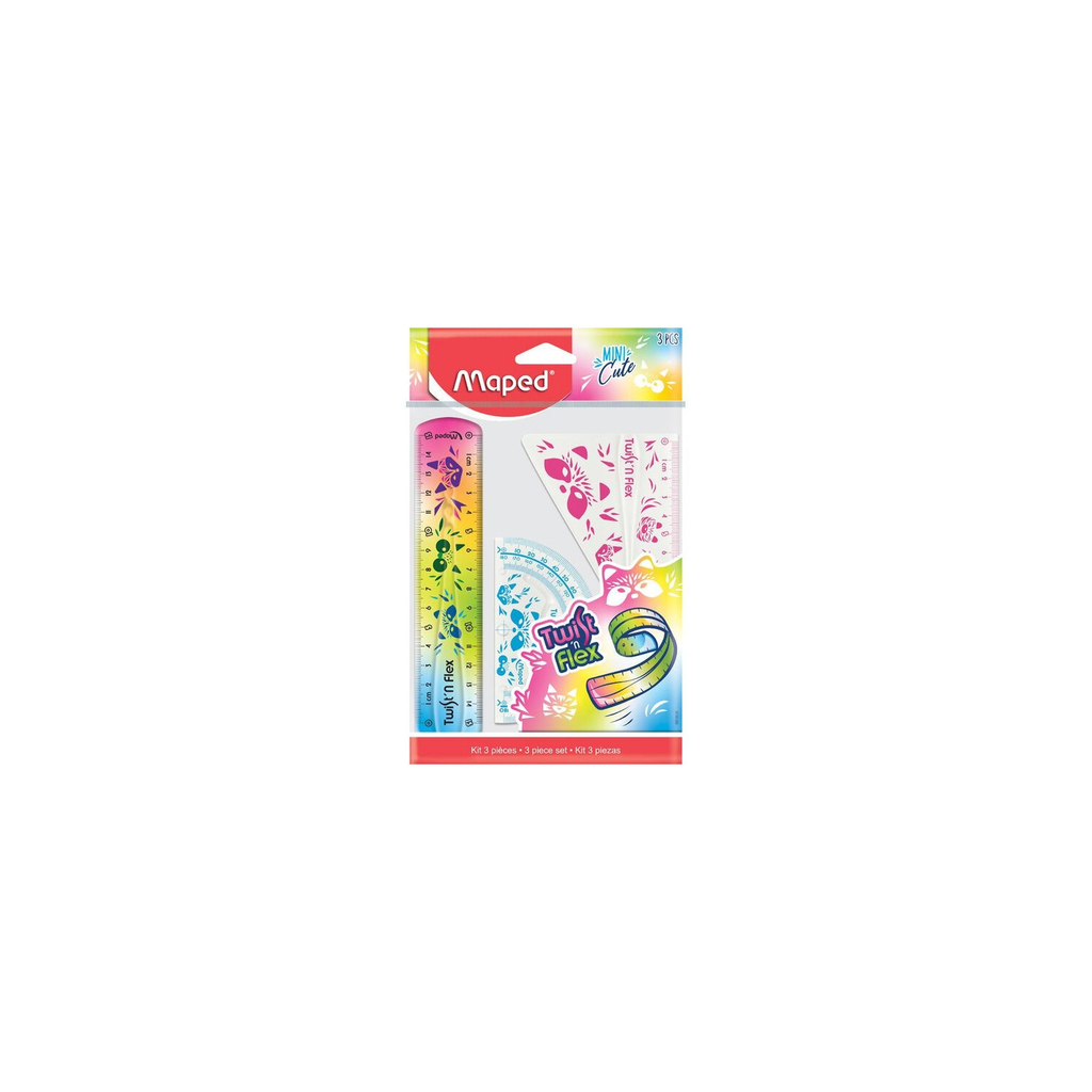 MAPED Mini Conjunto de Desenho Régua 15cm Esquadro Transferidor Plástico Inquebrável