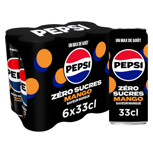 [3168930180500] PEPSI Cola Soda Sugar Free Mango Flavor 6 x 33 cl