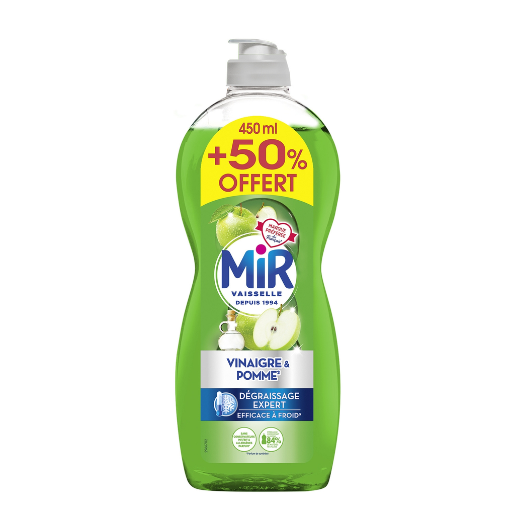 MIR Liquide vaisselle vinaigre et pomme dégraissage expert 675 ml