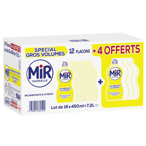 [3178041364522] MIR Dishwashing liquid degreaser lemon with baking soda 12 bottles of 450 ml