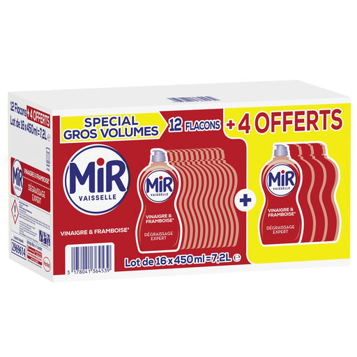 [3178041364539] MIR Dishwashing liquid degreaser raspberry with white vinegar 12 bottles of 450 ml