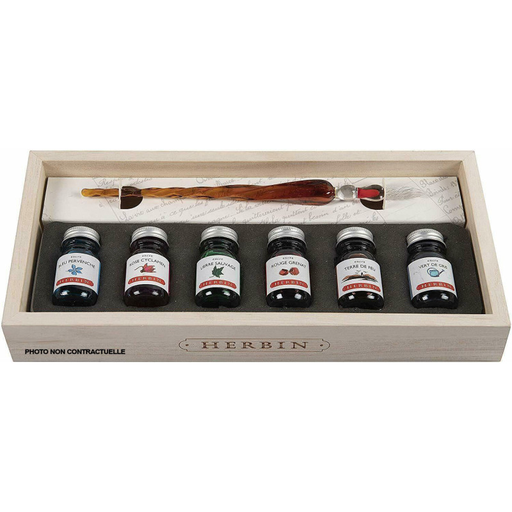 [3188550276049] CLAIREFONTAINE Calligraphy Ink Set 6 Inks Glass Pen Herbin Notebook