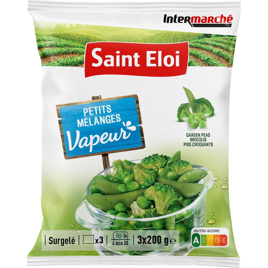 SAINT ELOI Mezcla de verduras al vapor garden peas brócoli guisantes 3 x 200 g