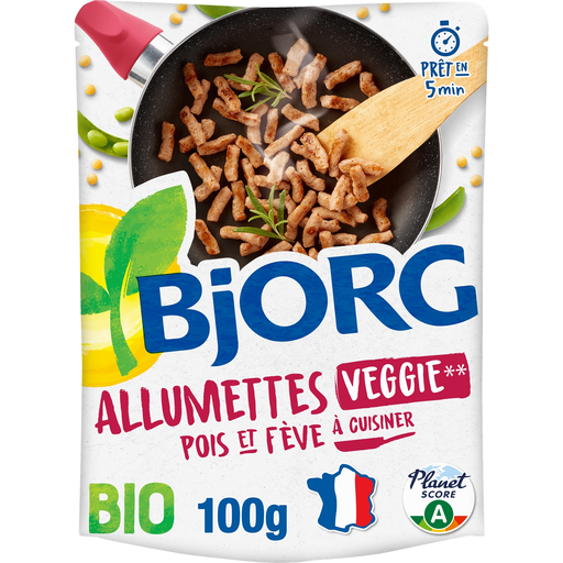 [3229820804347] BJORG Pea and Bean Veggie Strips Organic Reduced Salt 100 g