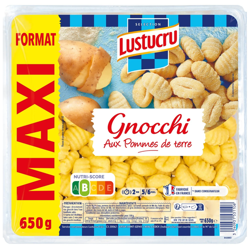 [3240931531106] LUSTUCRU Water Gnocchi maxi format 5/6 servings 650 g