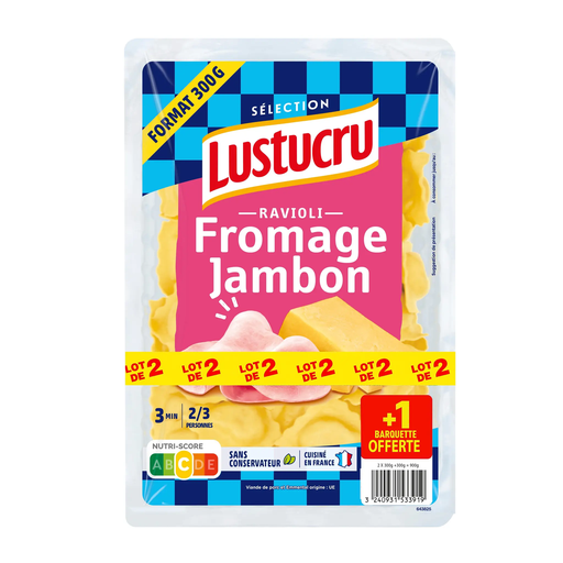 [3240931533919] LUSTUCRU Fresh Pasta Ravioli Ham Emmental 3 trays of 300 g