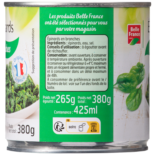 [3258561211497] BELLE FRANCE Épinards en branches 380 g