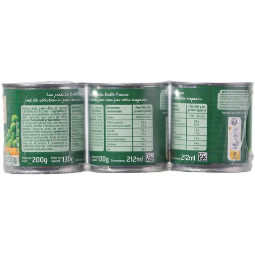 [3258561212197] BELLE FRANCE Petits Pois Carottes Étuvés 3x1/4 600g