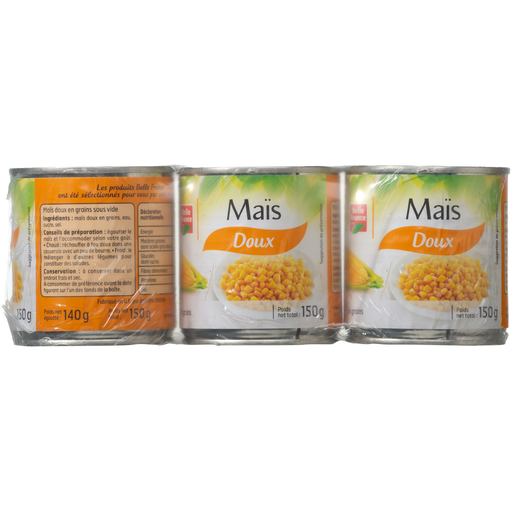 [3258561212463] BELLE FRANCE Maïs Doux en Grains 3 x 1/4 (450 g)