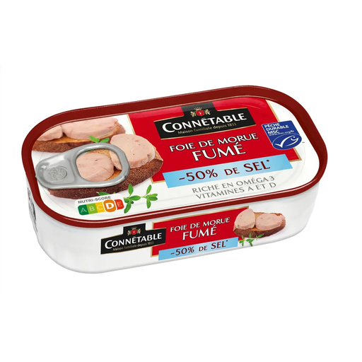 [3263670006155] CONNETABLE Smoked cod liver beechwood -50% salt 121 g