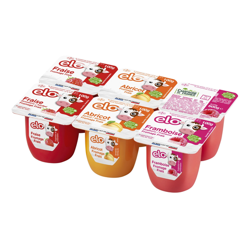 [3265776623298] CARREFOUR Sweetened fresh cheese with fruits raspberry/apricot/strawberry 6 x 100 g