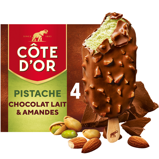 [3274664276836] COTE D'OR Pistachio, Chocolate & Almond Ice Cream Sticks 260 g