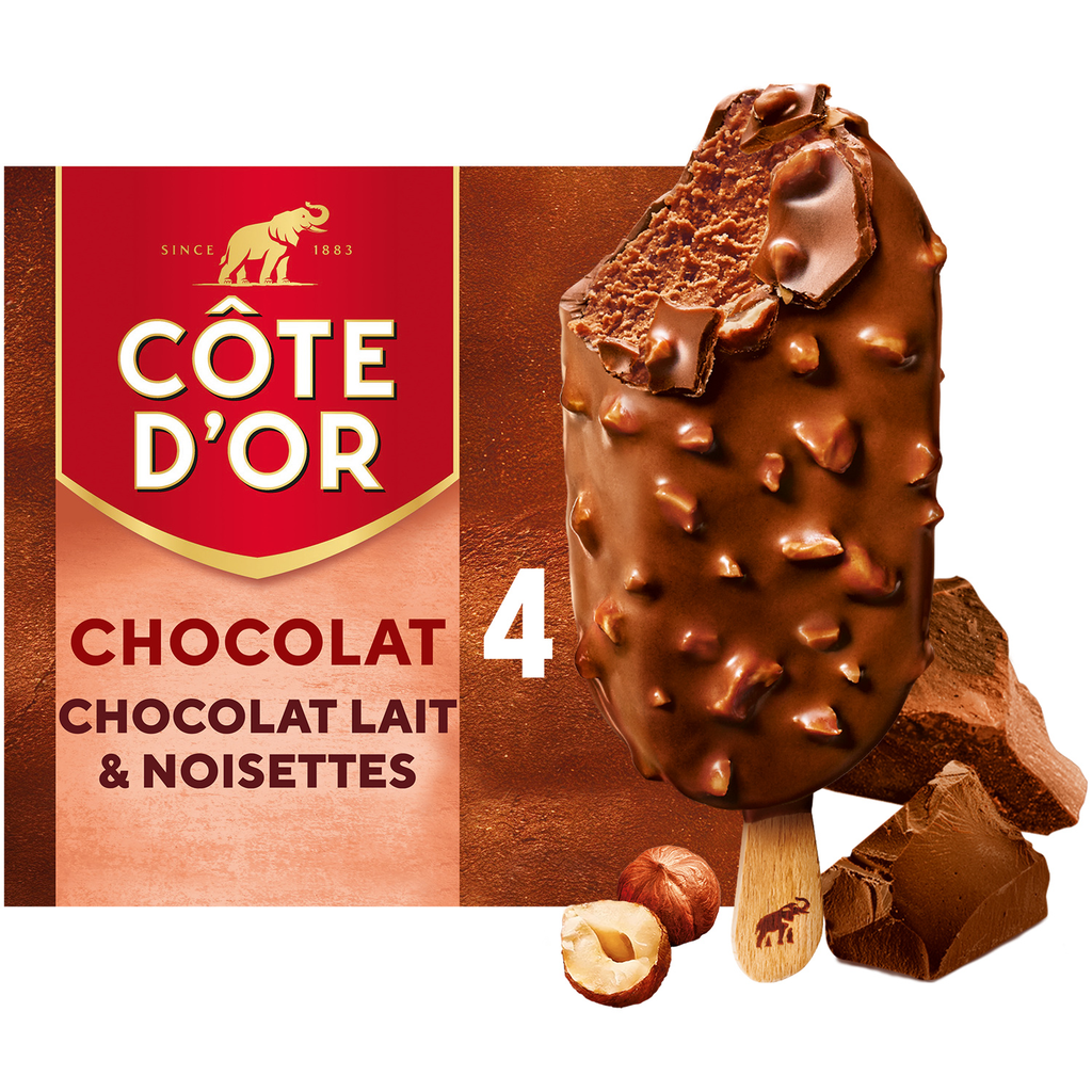 COTE D'OR Helado en palo chocolate/leche & avellanas 260 g
