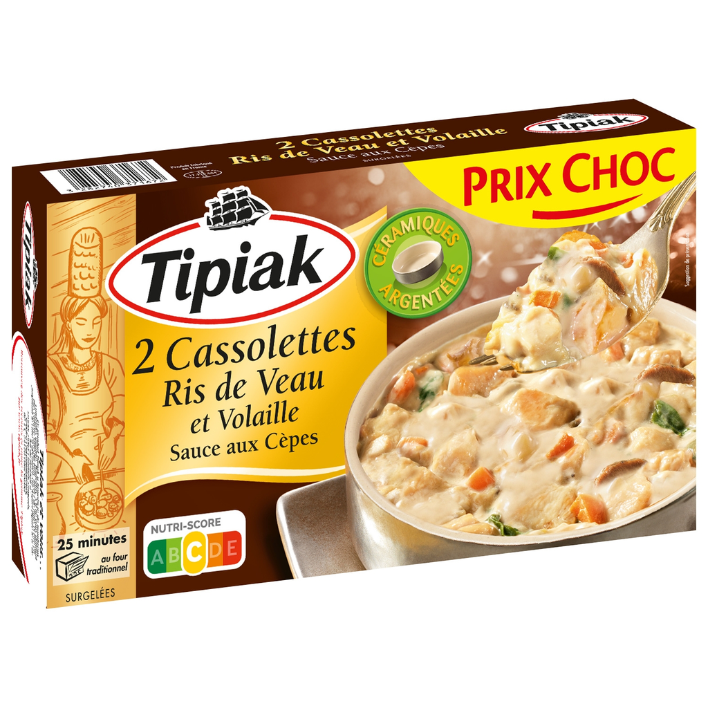 TIPIAK Cassolettes de molejas de vitela e aves com molho de cogumelos porcini 220g
