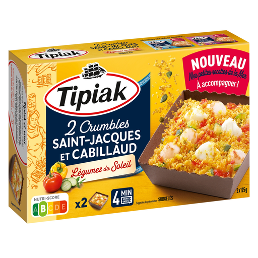 [3282740381107] TIPIAK Crumble de cabillaud et Saint Jacques aux légumes du soleil 2x125g