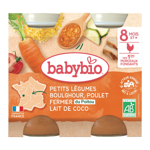 [3288131510101] BABYBIO Refeição para bebé legumes, bulgur, frango e leite de coco 2x200g
