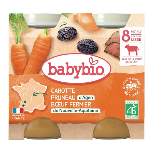 [3288131510651] BABYBIO Carrot Prune Farm Beef Organic Baby Food 2 x 200 g