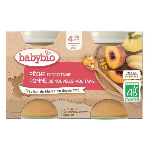 [3288131510729] BABYBIO Organic Apple Peach Dessert 2 x 130 g