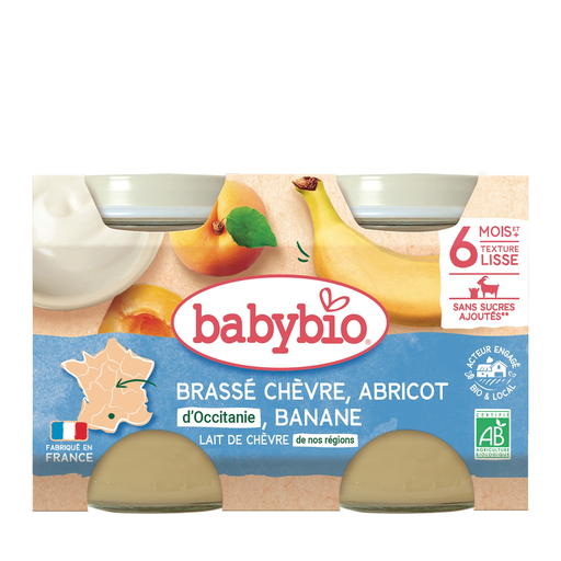 [3288131510897] BABYBIO Sobremesa láctea para bebé Cabra Alperce Banana 2x130g