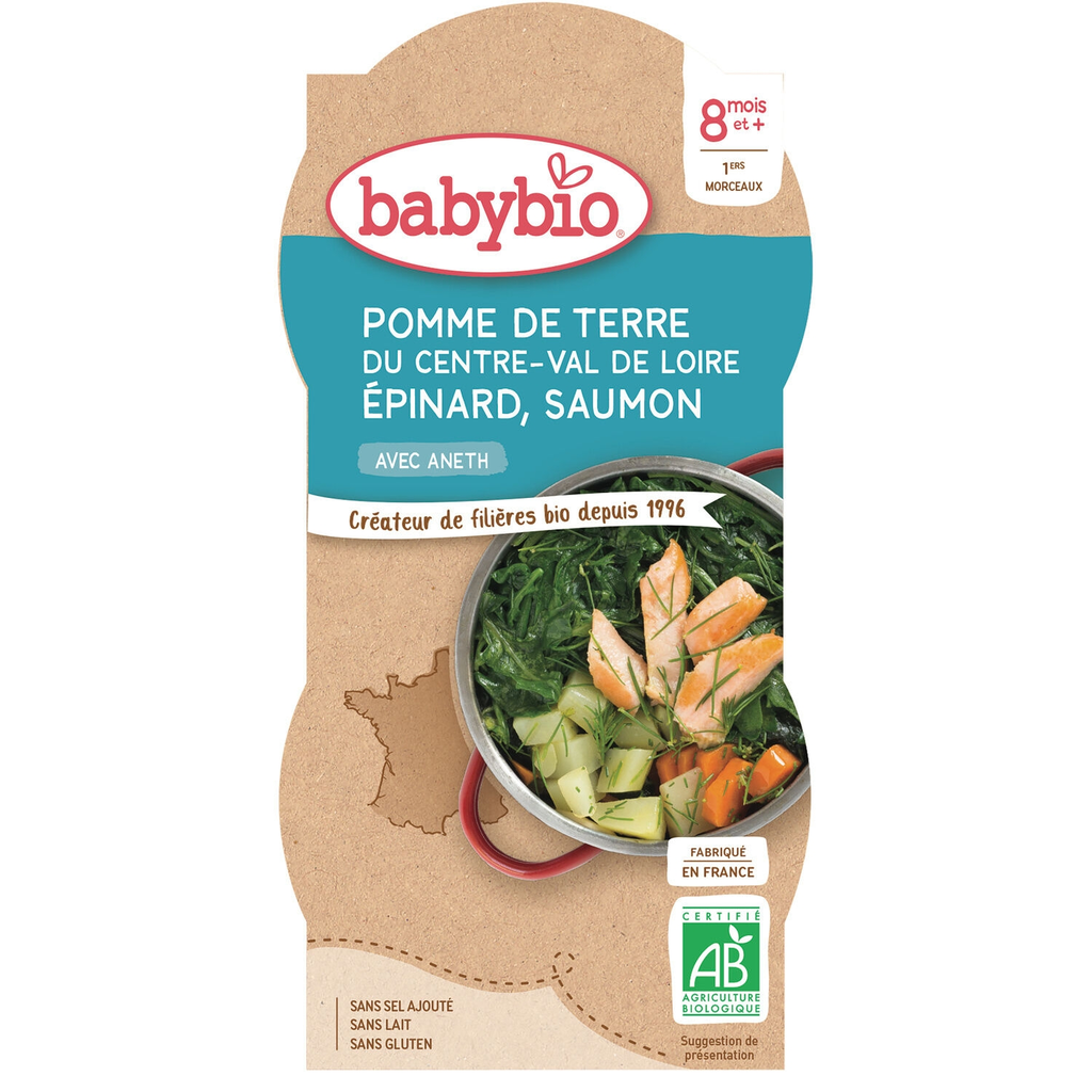 BABYBIO Loire Valley Potato, Spinach, Salmon Bowl 2 x 200 g