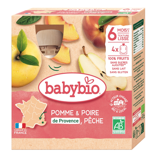 [3288131540115] BABYBIO Baby Fruit Pouches Apple Pear Peach 4x90g