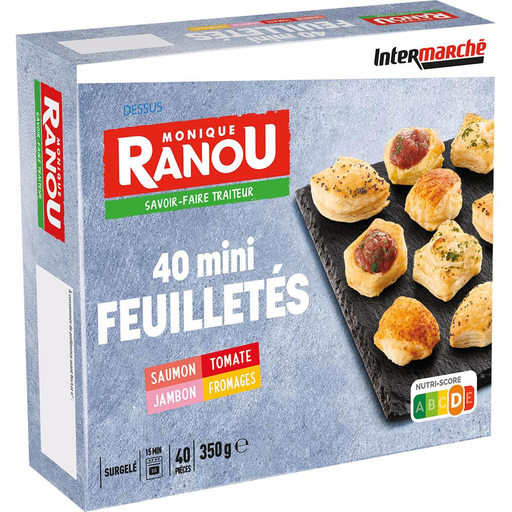 [3250391261376] MONIQUE RANOU Assortiment of 40 mini puff pastry appetizers with ham, tomato, cheese, salmon fillings 350 g