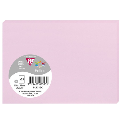 [3329680013139] CLAIREFONTAINE Cartões Pollen Rosa dragée C6 110x155mm 25 unidades