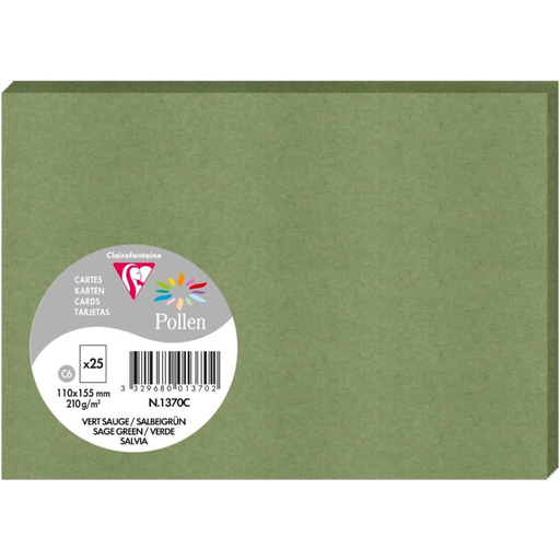 [3329680013702] CLAIREFONTAINE Cartões Pollen Verde Salva 110x155mm 25 unidades
