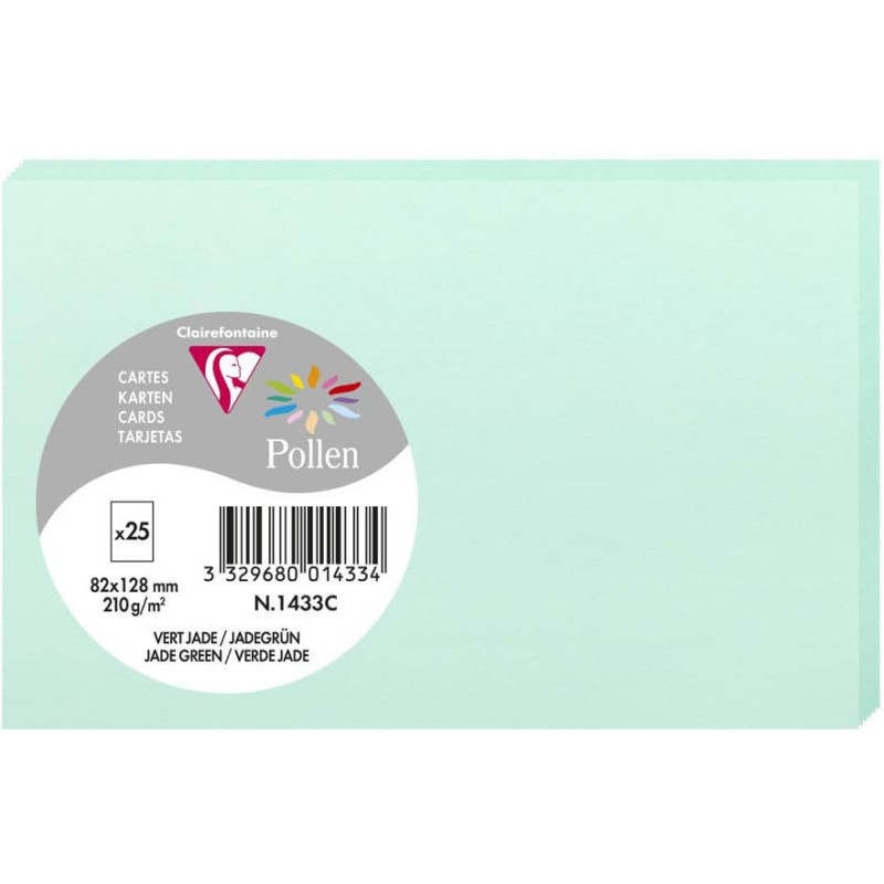 CLAIREFONTAINE Tarjetas Pollen Verde jade 8,2x12,8cm 210g 25 unidades