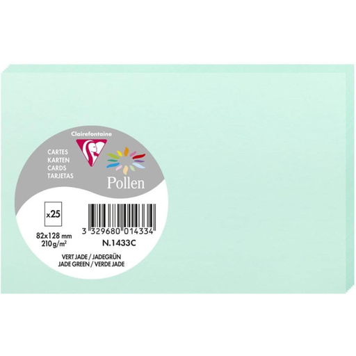 [3329680014334] CLAIREFONTAINE Cartões Pollen Verde jade 8,2x12,8cm 210g 25 unidades