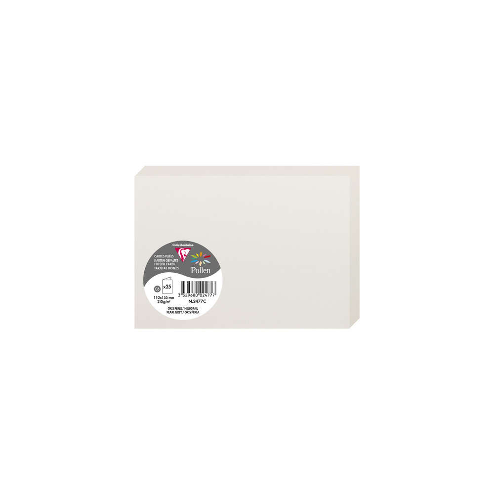 CLAIREFONTAINE Tarjetas dobles Pollen C6 Gris perla 25 piezas